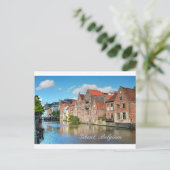 Mooie Canal en middeleeuwse gebouwen in Gent Briefkaart (Staand voorkant)