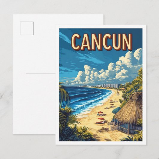 Mooie Cancun Beach Mexico Illustratie Reizen Briefkaart (Voorkant / Achterkant)