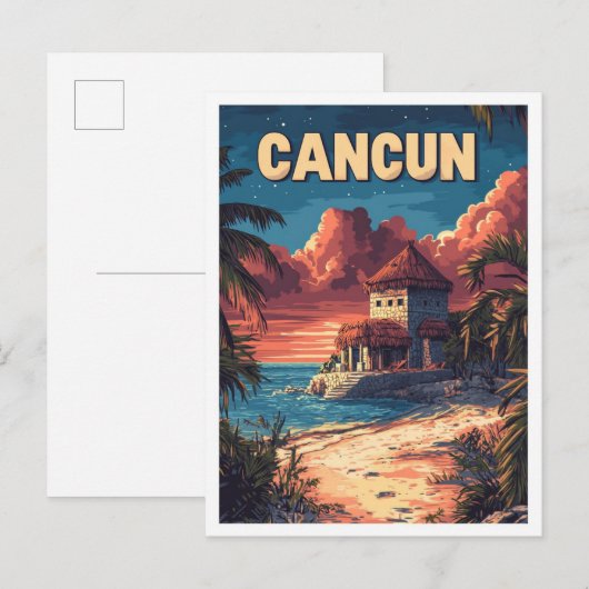 Mooie Cancun Beach Mexico Illustratie Reizen Briefkaart (Voorkant / Achterkant)