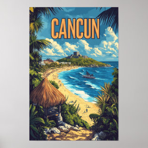 Mooie Cancun Mexico Vintage Illustratie Reizen Poster