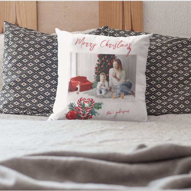 Mooie Candy Canes | Kerstmis Familie Foto Kussen (Creator heeft geüpload)