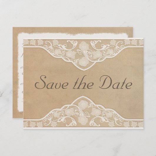 Mooie Canvas & Kant Kijk Save the Date Aankondigingskaart (Voorkant / Achterkant)