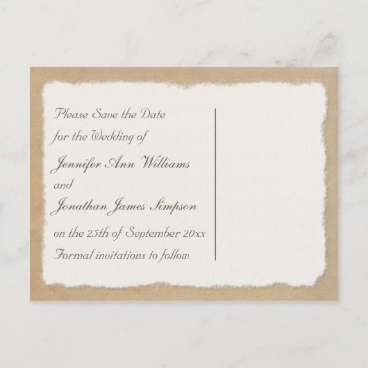 Mooie Canvas & Kant Kijk Save the Date Aankondigingskaart (Achterkant)