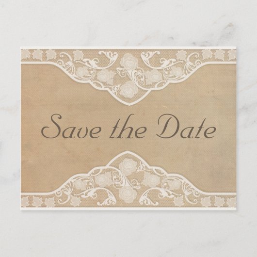 Mooie Canvas & Kant Kijk Save the Date Aankondigingskaart (Voorkant)