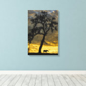 Mooie Canvas paard en eikenboom met zonsopgang (Insitu (Houten vloer))