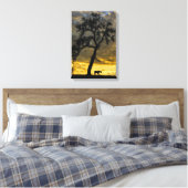 Mooie Canvas paard en eikenboom met zonsopgang (Insitu (Slaapkamer))
