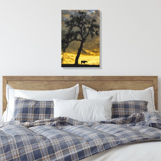 Mooie Canvas paard en eikenboom met zonsopgang (Insitu (Slaapkamer))