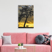 Mooie Canvas paard en eikenboom met zonsopgang Afdruk (Insitu (Woonkamer))