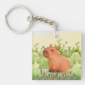 Mooie Capybara Aangepaste Naam Vierkante Acrylic Sleutelhanger (voorkant)