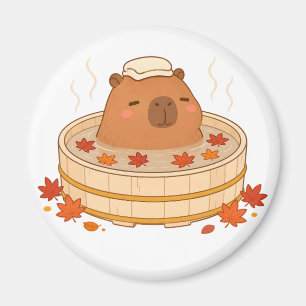 Mooie Capybara Herfst Onsen Esdoornblad Magneet