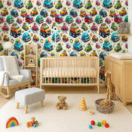 Mooie Cartoon Auto's Kleurrijke Kinderkamer Behang