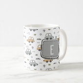 Mooie Cartoon Auto's Persoonlijk Monogram Koffiemok (Voorkant rechts)