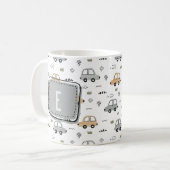 Mooie Cartoon Auto's Persoonlijk Monogram Koffiemok (Voorkant links)