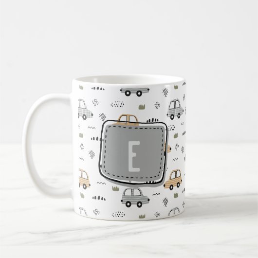 Mooie Cartoon Auto's Persoonlijk Monogram Koffiemok (Links)