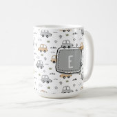 Mooie Cartoon Auto's Persoonlijk Monogram Koffiemok (Voorkant rechts)