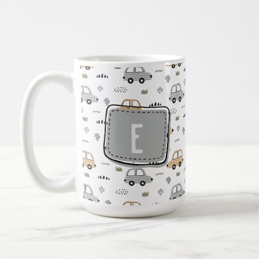 Mooie Cartoon Auto's Persoonlijk Monogram Koffiemok (Links)