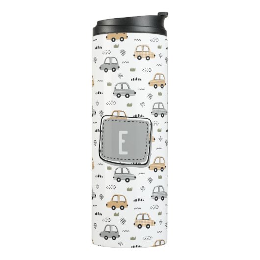 Mooie Cartoon Auto's Persoonlijk Monogram Thermosbeker (Gedraaid links)