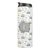 Mooie Cartoon Auto's Persoonlijk Monogram Thermosbeker (Geroteerd rechts)