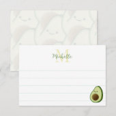 Mooie Cartoon Avocado Aangepaste Monogram Voering Notitiekaartje (Voorkant / Achterkant)