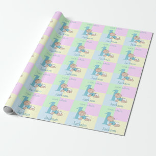 Mooie Cartoon Baby Jongen 1e Verjaardagskaart Cadeaupapier