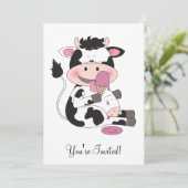 Mooie Cartoon Baby Koe met Zijn Favoriete Traktati Kaart (Staand voorkant)