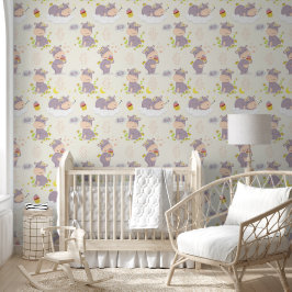 Mooie Cartoon Baby Nijlpaard Kinderkamer  Behang