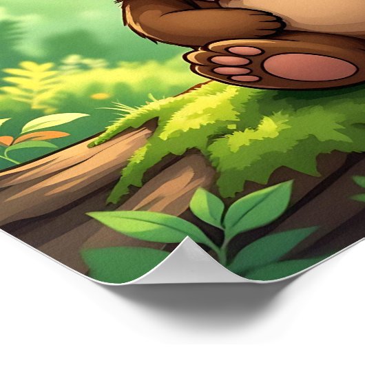 Mooie Cartoon Babybeer in het Bos Poster (Hoek)