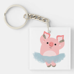 Mooie Cartoon Ballerina Varken Acrylsleutelhanger Sleutelhanger