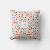 Mooie cartoon bij bloem roze patroon monogram kussen (Voorkant)