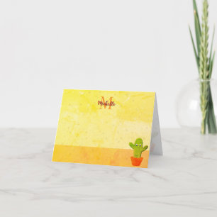 Mooie Cartoon Cactus Schildering Monogram Notitiekaartje