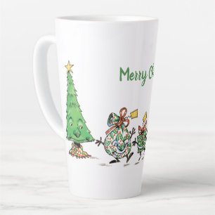 Mooie Cartoon Dansende Kerstcadeaus en Boom Latte Mok