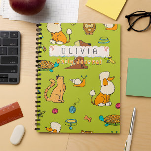 Mooie Cartoon Dieren Aangepaste Naam Dagboek Notitieboek