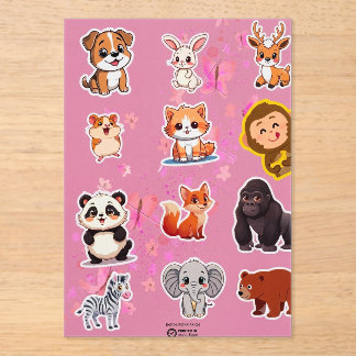 Mooie Cartoon Dieren Stickerblad voor Kinderen Acryl Uitnodigingen
