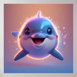 🐬 Mooie Cartoon Dolfijn Muurkunst Voor Kinderkame Poster