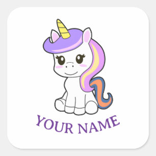 Mooie cartoon Eenhoorn Kinderen Naam Sticker