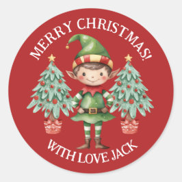 Mooie Cartoon Elf Jongen Prettig Kerstmis Brief  Ronde Sticker