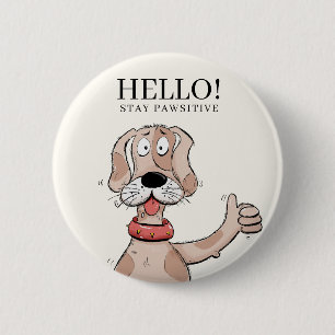 Mooie Cartoon Hond Duim Omhoog Typografie Knop Ronde Button 5,7 Cm