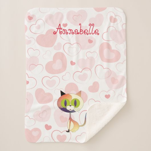 Mooie Cartoon kat en klinkende peulharten Sherpa Deken (Voorkant)