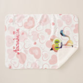 Mooie Cartoon kat en klinkende peulharten Sherpa Deken (Voorkant (horizontaal))