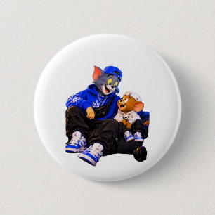Mooie Cartoon Kat en Muis Ronde Speld met Pin op d Button 5,7 Cm