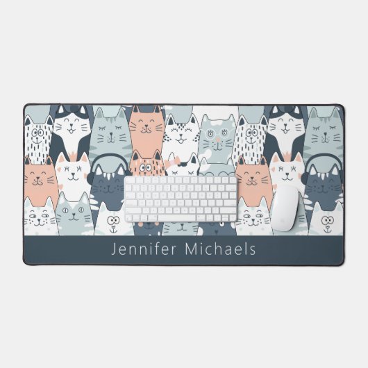 Mooie cartoon katten patroon met naam bureaumat (Keyboard & Muis)