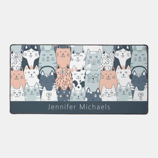 Mooie cartoon katten patroon met naam bureaumat (Voorkant)