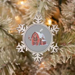 Mooie Cartoon Kerstmis Rode Schuur - Feestelijke B Tin Sneeuwvlok Ornament