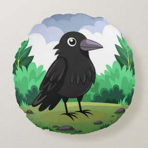 Mooie Cartoon Kraai Grappige Vogel Decoratie Rond Kussen