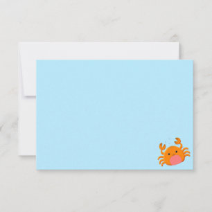 Mooie Cartoon Krab Blauwe Oceaan Aangepaste Blanko Notitiekaartje