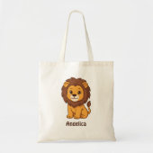 Mooie Cartoon Leeuw Aangepaste Naam Tote Bag (Voorkant)