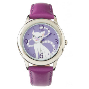 Mooie Cartoon Leuk Wit Kat Meisje Horloge