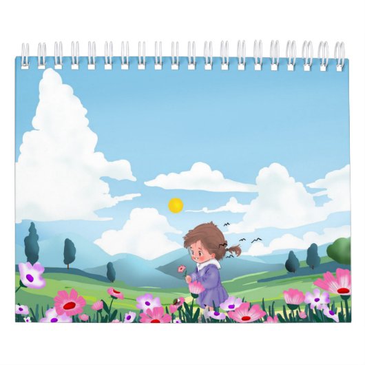 Mooie Cartoon Meisje Bloem Notebook Kalender (Hoes)