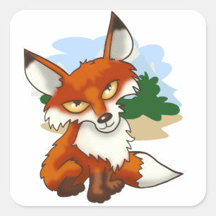 Mooie Cartoon rode vos Vierkante Sticker