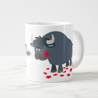 Mooie Cartoon Stier en Rode Bloem Jumbo Mok